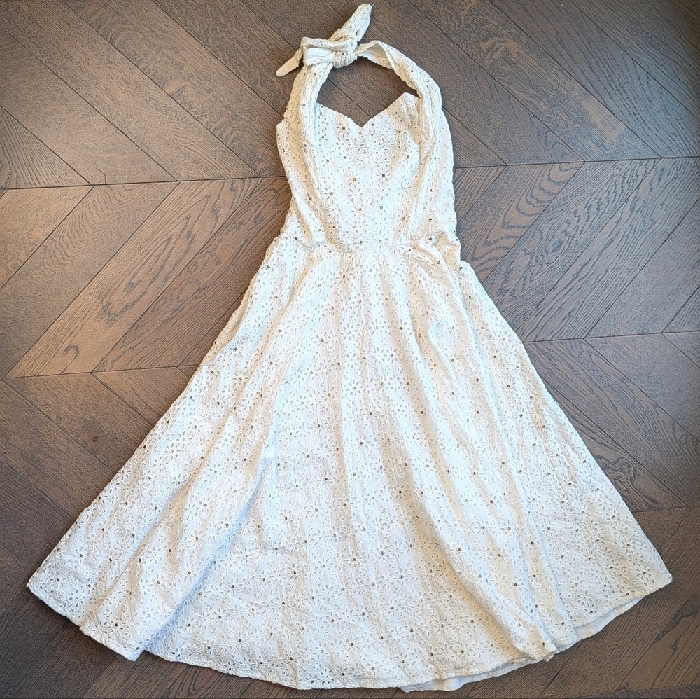 Diane von Furstenberg DVF Rive White Cotton Eyelet Halter Dress US 2 - Picture 2 of 12